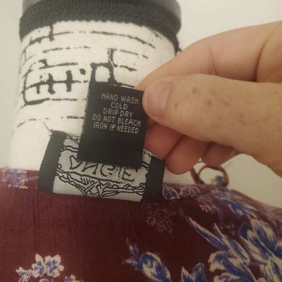 Angie | Burgundy with Blue Floral Print Bohemian Gypsy Kimono - Size: Large - Picture 9 of 9